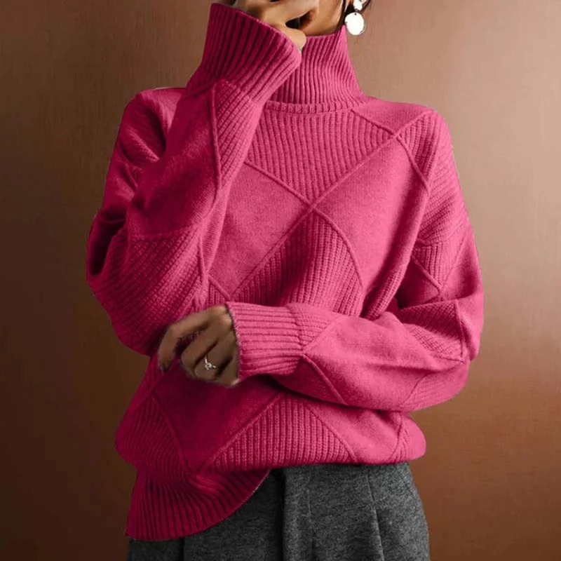 Helene | Damen Strickpullover mit Rollkragen und Rauten