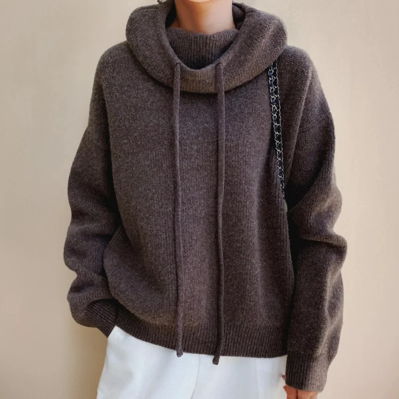 Luisa | Damen Strickpullover Hoodie mit Kordelzug