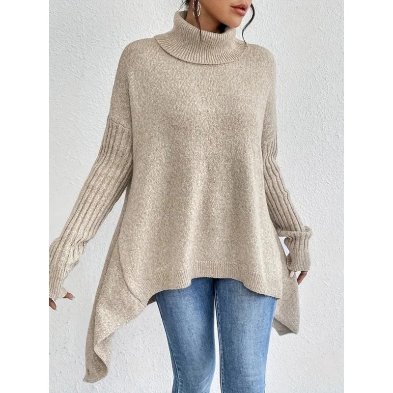 Elke | Damen Weiter Rollkragenpullover mit langem Saum