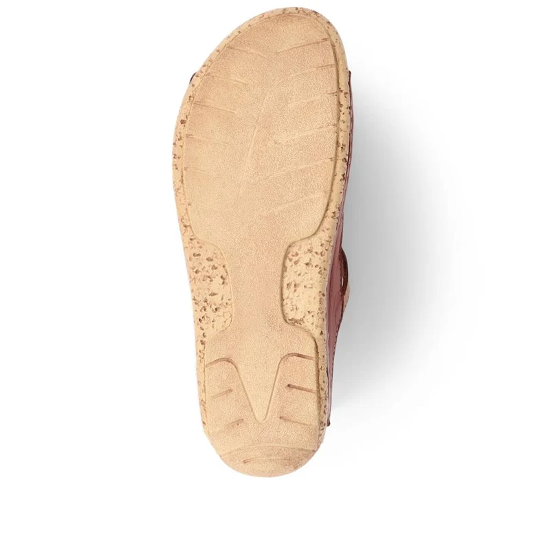 Leather Woven Wedge Mule Sandals - KARY39025 / 325 505 - Tan Multi