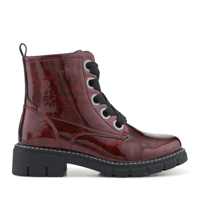 Wide-Fit Chunky Ankle Boots - WBINS42014 / 328 242 - Burgundy Patent