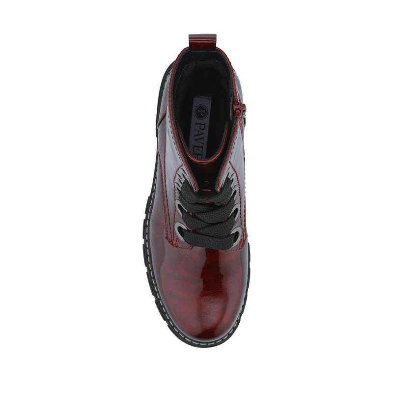 Wide-Fit Chunky Ankle Boots - WBINS42014 / 328 242 - Burgundy Patent