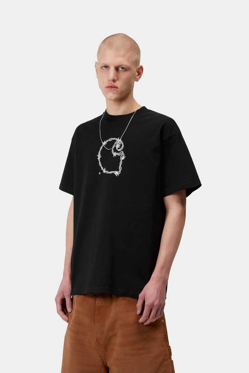 Carhartt WIP Herren-T-Shirt mit Stacheldraht-Motiv | Schwarz