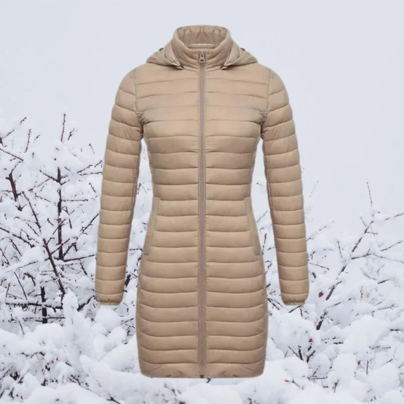 Hannelore | Damen Winterjacke mit Kapuze, Langer Schnitt und Reißverschluss