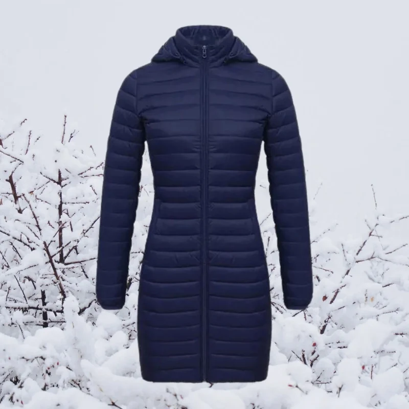 Hannelore | Damen Winterjacke mit Kapuze, Langer Schnitt und Reißverschluss