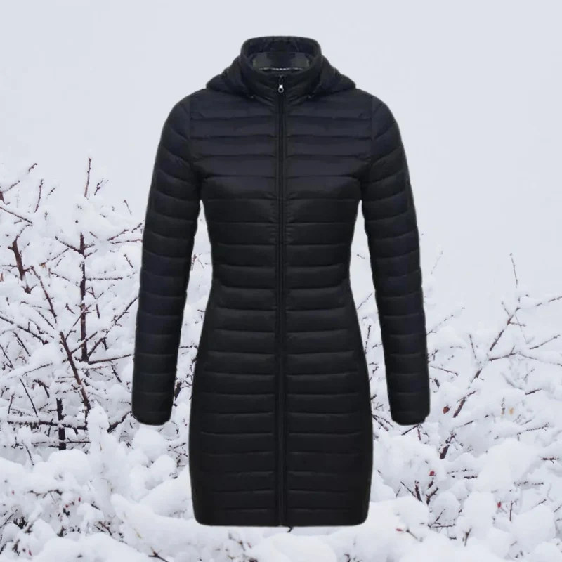 Hannelore | Damen Winterjacke mit Kapuze, Langer Schnitt und Reißverschluss