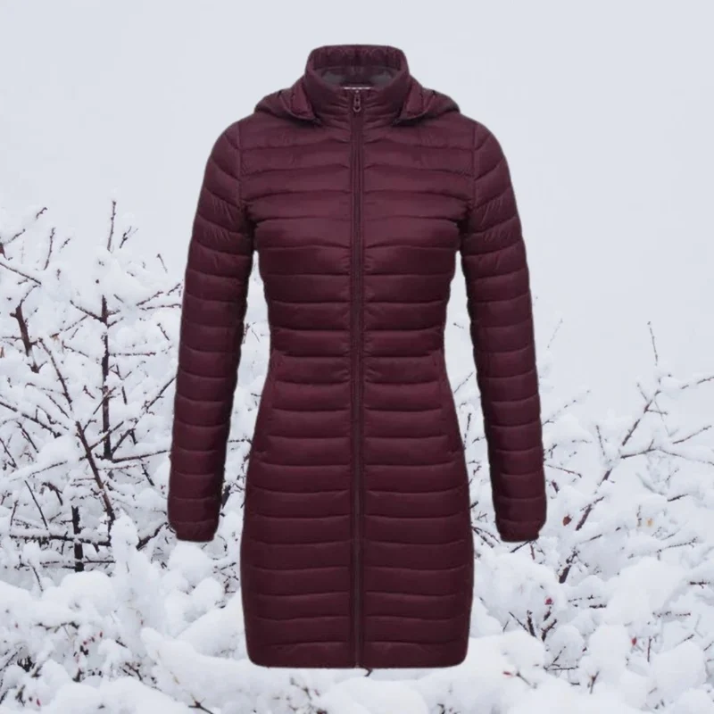 Hannelore | Damen Winterjacke mit Kapuze, Langer Schnitt und Reißverschluss