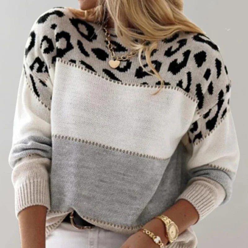 Annette | Damen Pullover mit Leo Muster und Kontrast