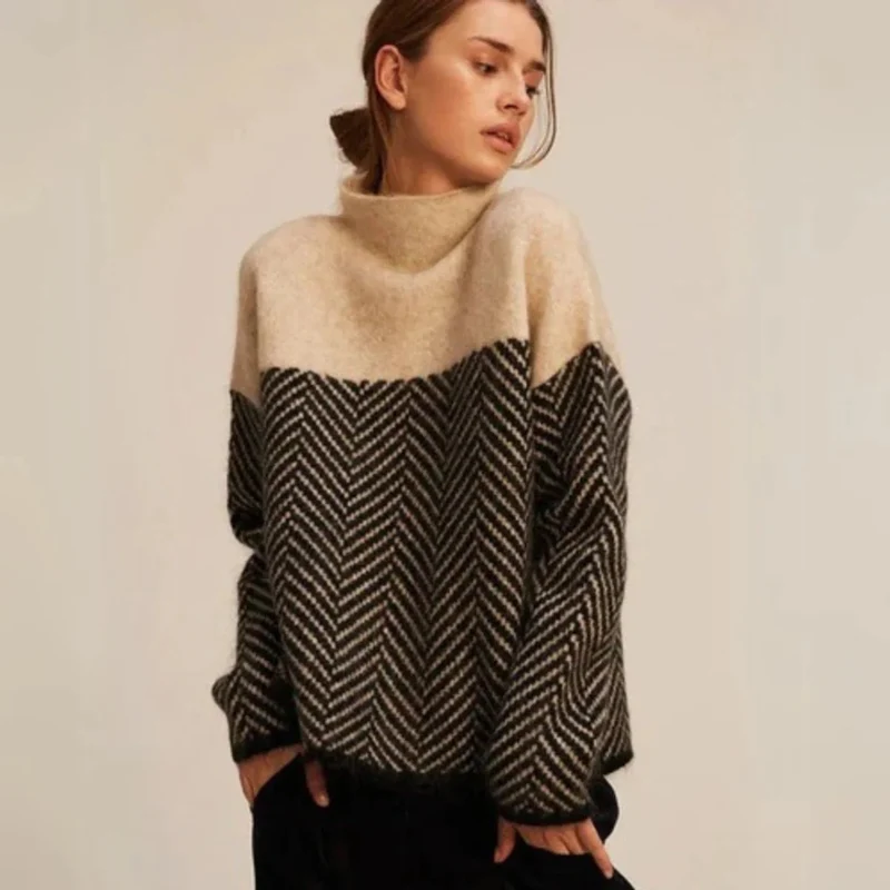 Theresa | Damen Rollkragenpullover mit Zickzack Muster