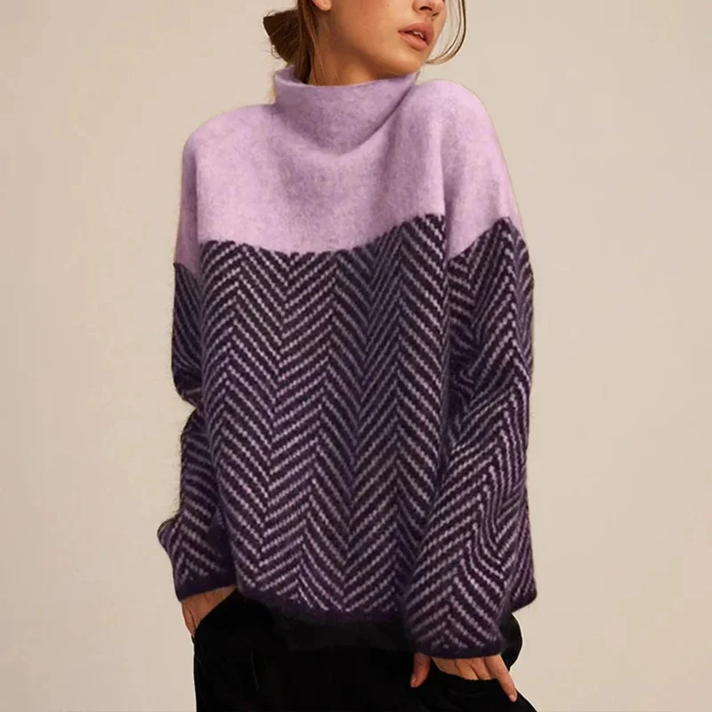 Theresa | Damen Rollkragenpullover mit Zickzack Muster