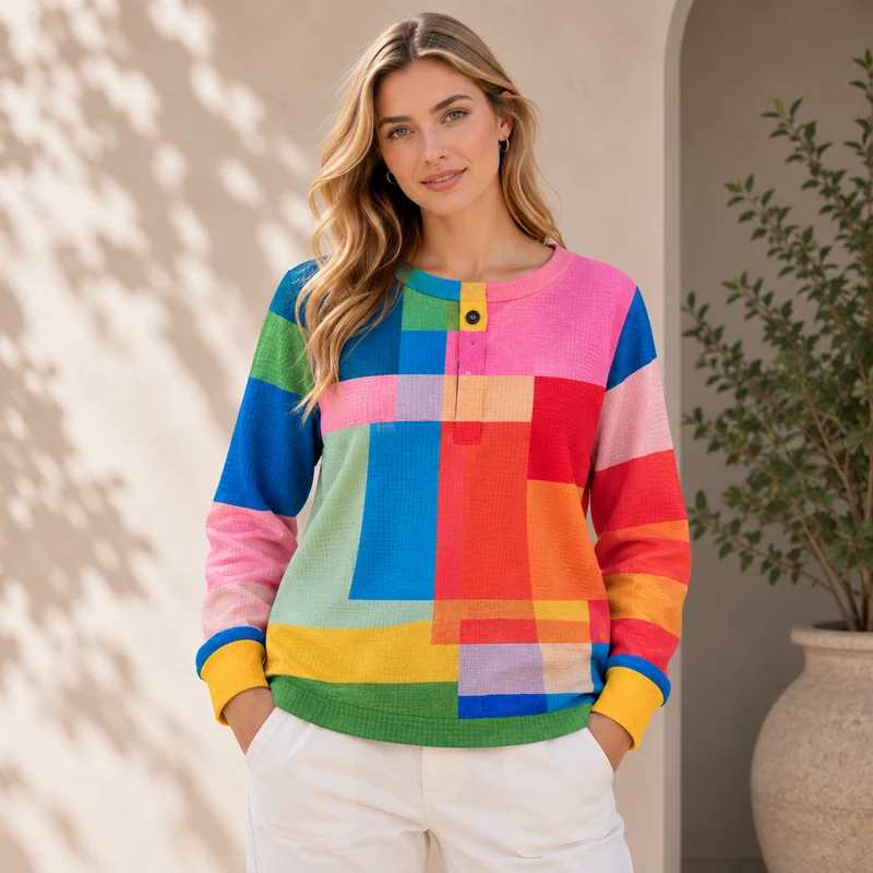 Vanessa | Damen Pullover mit Farben und Knöpfen