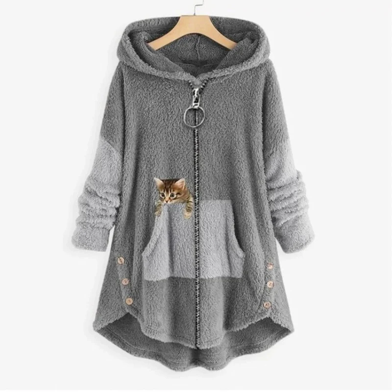 Monika | Damen Langer Hoodie mit Taschen