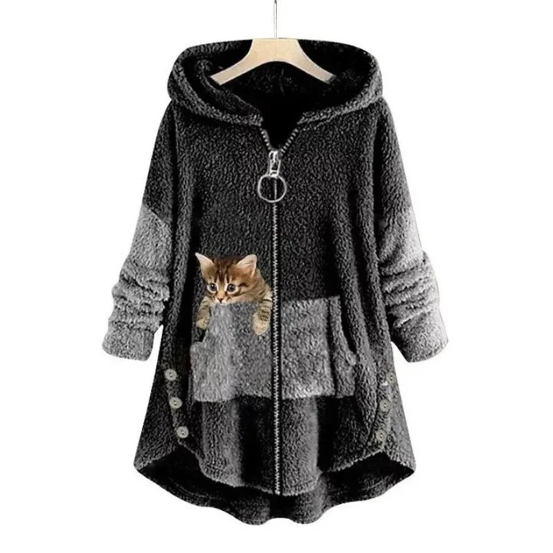 Monika | Damen Langer Hoodie mit Taschen