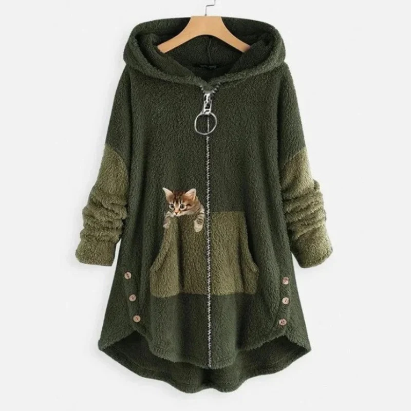 Monika | Damen Langer Hoodie mit Taschen