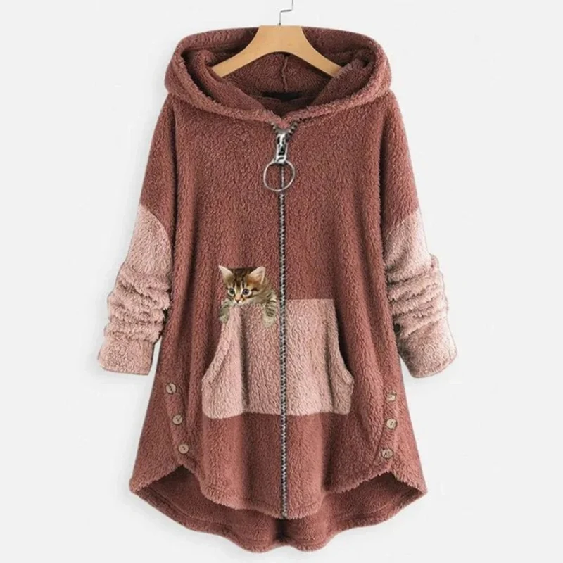 Monika | Damen Langer Hoodie mit Taschen