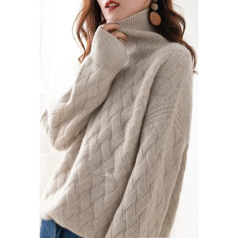 Luise | Damen Rollkragenpullover mit Muster, Oversized Design und Strick Struktur