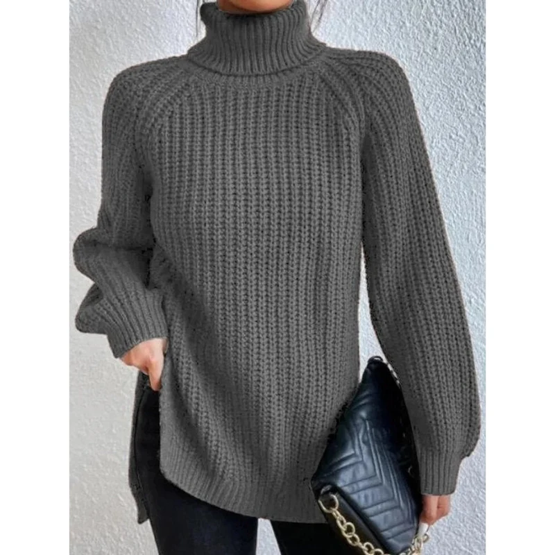 Esther | Damen Rollkragenpullover mit Strickmuster, Oversized Stil und Weitem Schnitt