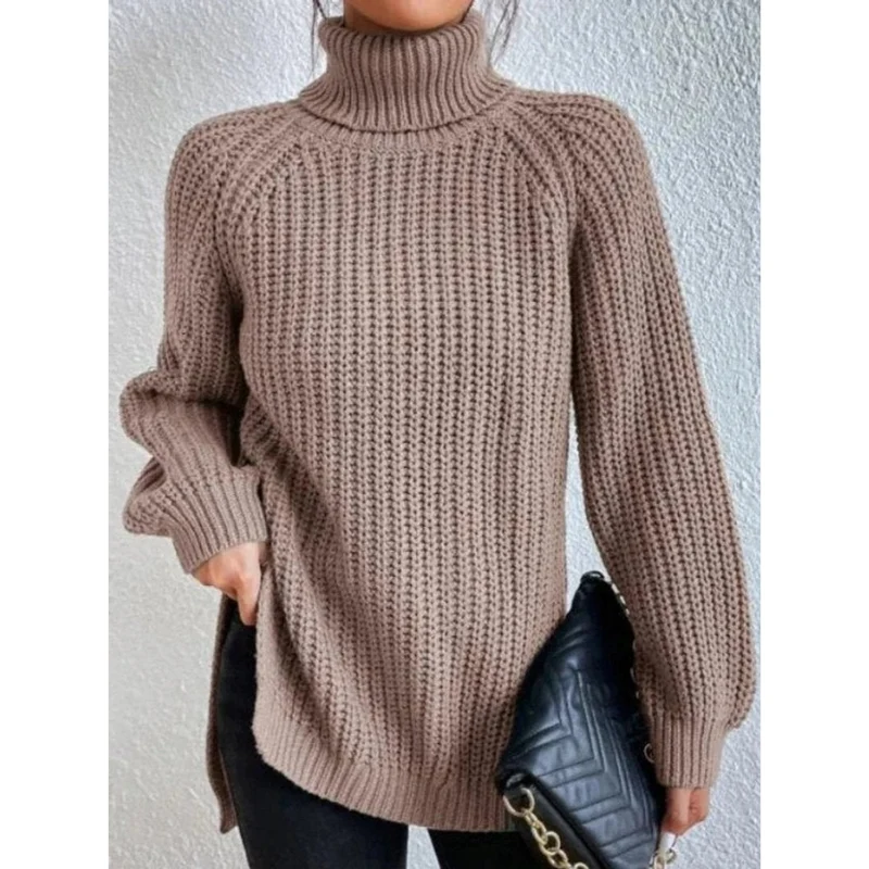 Esther | Damen Rollkragenpullover mit Strickmuster, Oversized Stil und Weitem Schnitt
