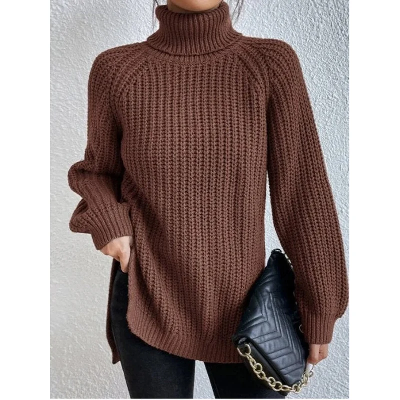 Esther | Damen Rollkragenpullover mit Strickmuster, Oversized Stil und Weitem Schnitt