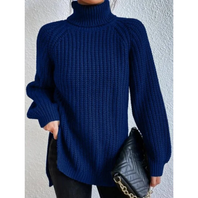 Esther | Damen Rollkragenpullover mit Strickmuster, Oversized Stil und Weitem Schnitt