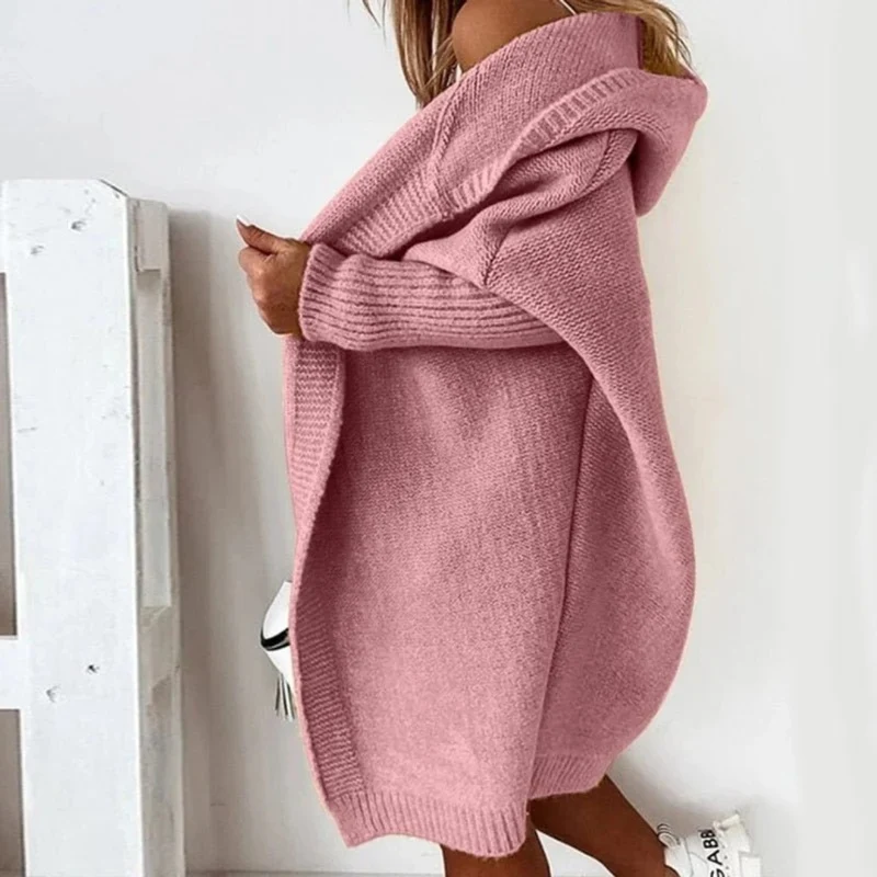 Beate | Damen Strickjacke mit Kapuze, Oversized Cardigan mit Weitem Schnitt