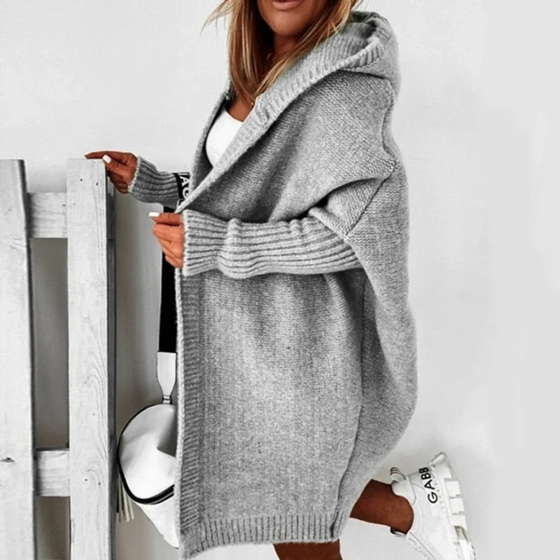 Beate | Damen Strickjacke mit Kapuze, Oversized Cardigan mit Weitem Schnitt