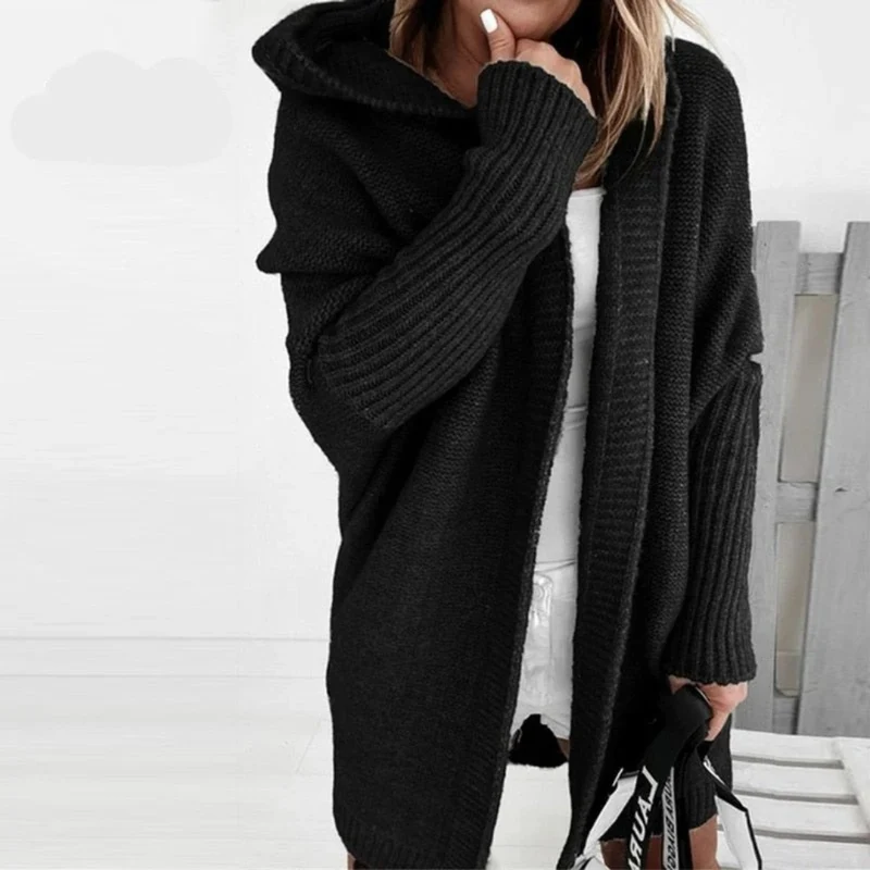 Beate | Damen Strickjacke mit Kapuze, Oversized Cardigan mit Weitem Schnitt