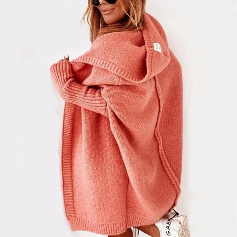 Beate | Damen Strickjacke mit Kapuze, Oversized Cardigan mit Weitem Schnitt