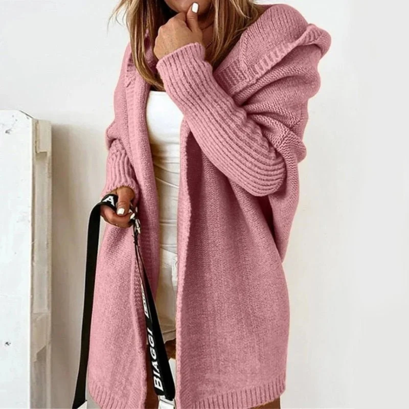 Beate | Damen Strickjacke mit Kapuze, Oversized Cardigan mit Weitem Schnitt