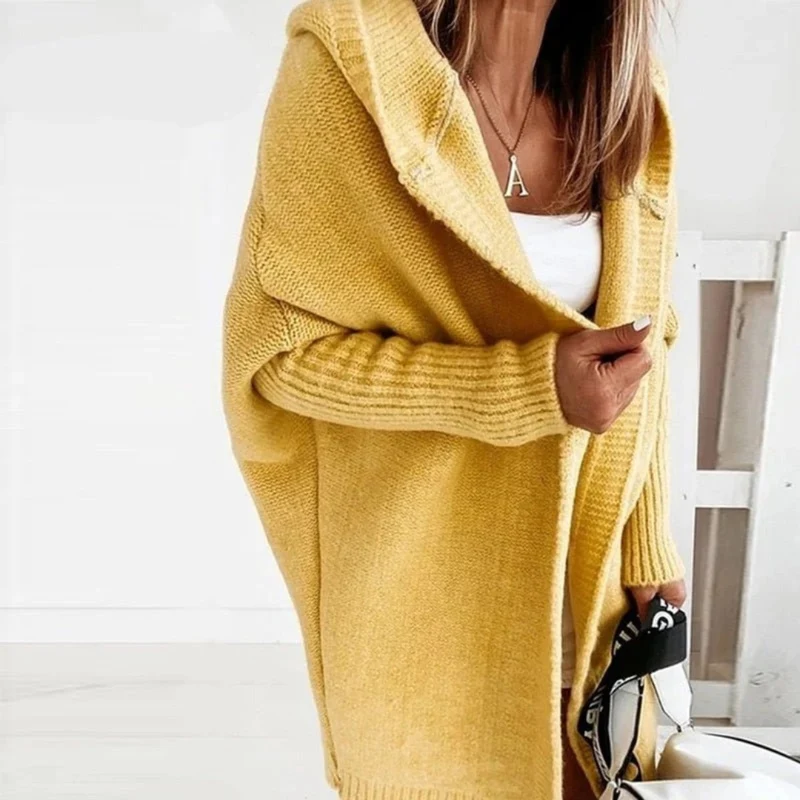 Beate | Damen Strickjacke mit Kapuze, Oversized Cardigan mit Weitem Schnitt
