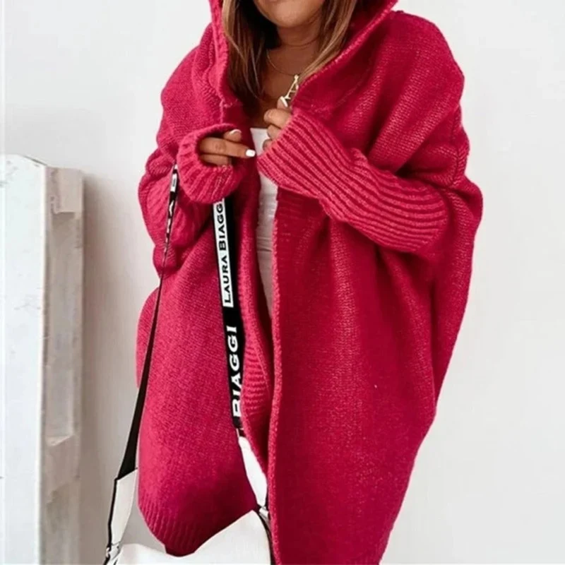 Beate | Damen Strickjacke mit Kapuze, Oversized Cardigan mit Weitem Schnitt