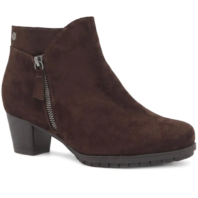Wide Fit Smart Zip Up Ankle Boots - WOIL42018 / 327 950 - Brown Faux Suede