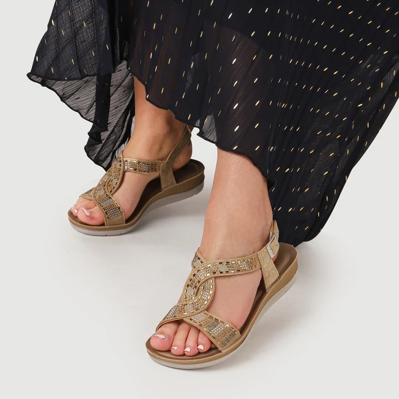Embellished Slingback Sandals - INB41024 / 327 318 - Gold