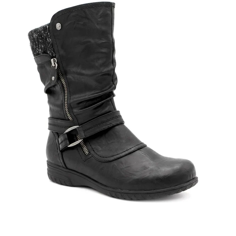 Wide Fit Knitted Cuff Zipped Slouch Boots - WBINS44079 / 329 798