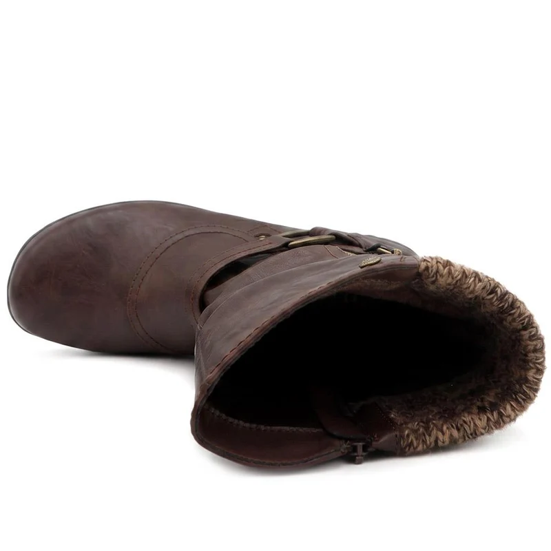 Wide Fit Knitted Cuff Zipped Slouch Boots - WBINS44079 / 329 798 - Chocolate