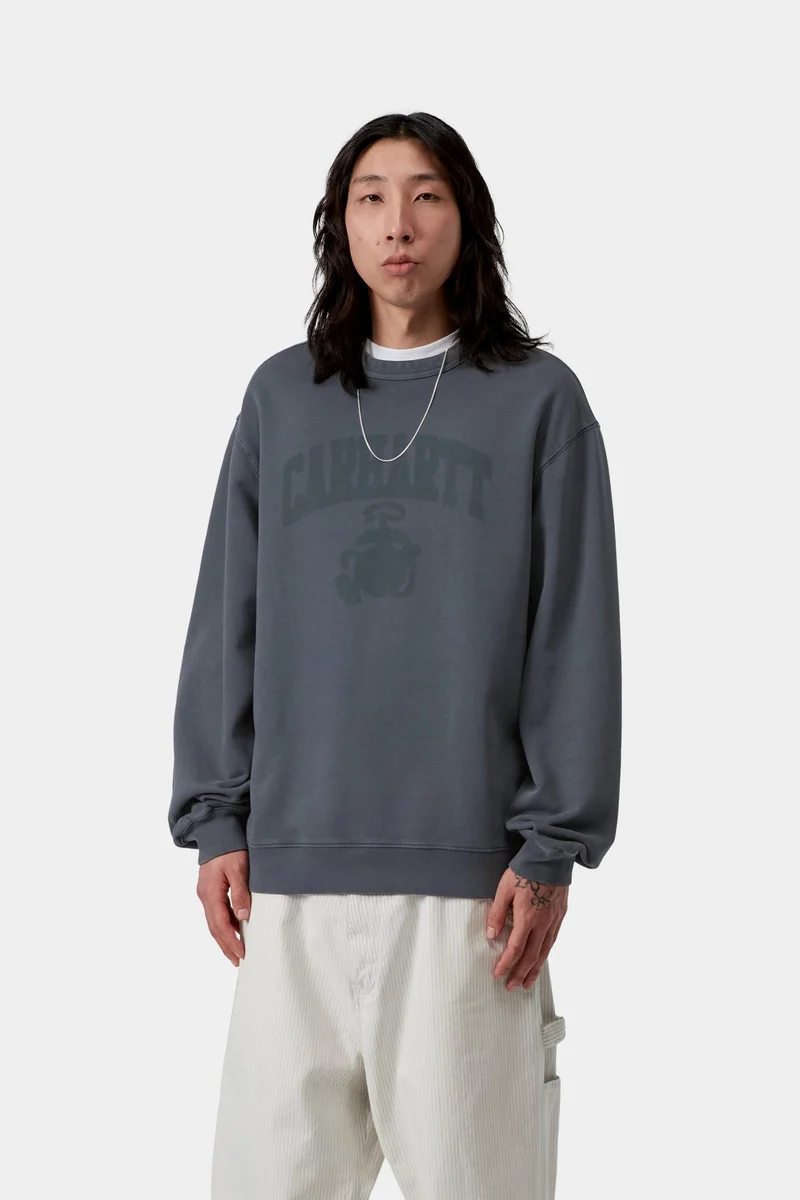 Carhartt WIP Herren-Sweatshirt „Faded Pond Corps“ | Tiefdunkelgraue, stark stonewashed