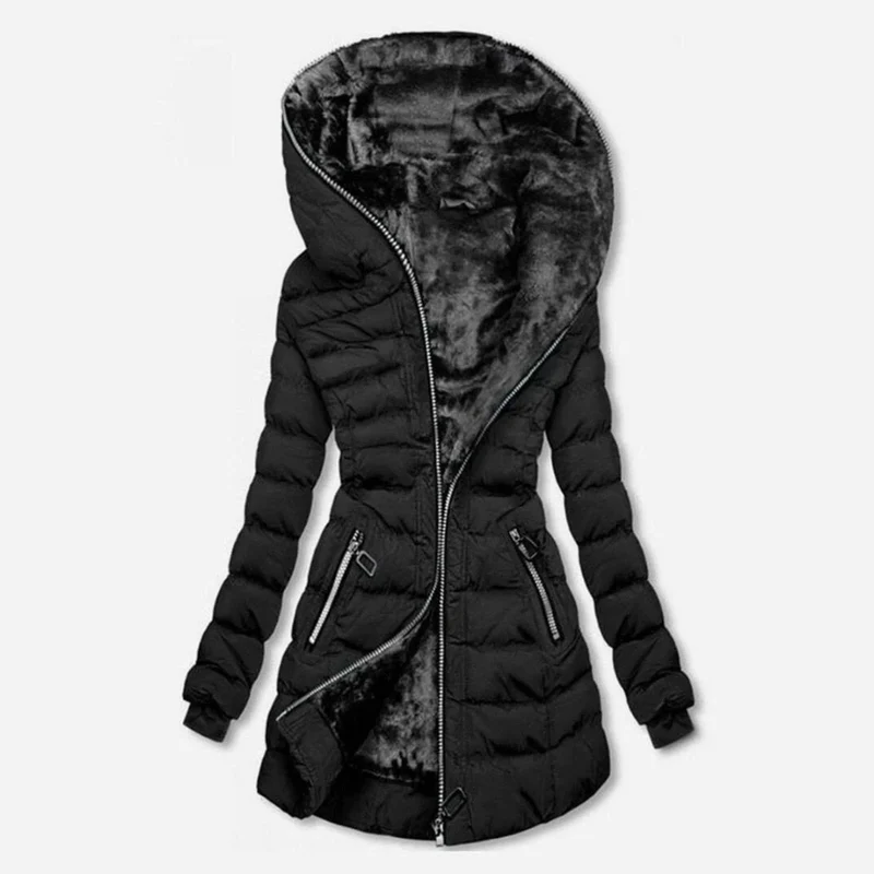 Nele | Damen Lange Winterjacke mit Stepp Design, Fleece Futter und Reißverschluss
