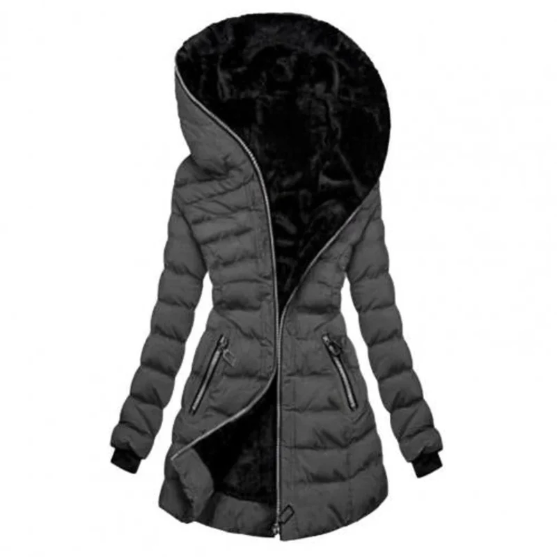Nele | Damen Lange Winterjacke mit Stepp Design, Fleece Futter und Reißverschluss