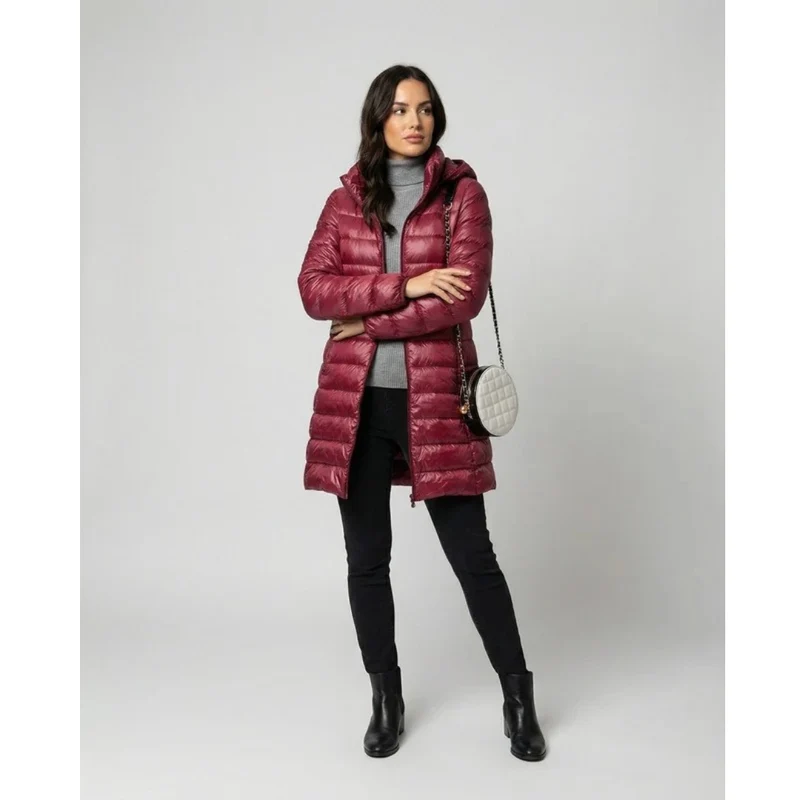 Roswitha | Damen Winterjacke mit Kapuze, Stepp Design und Daunen Optik