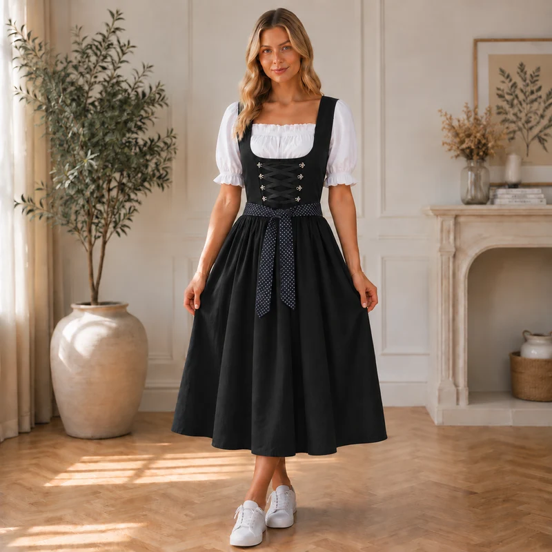 Elma | Damen Schwarzes Oktoberfest Dirndl Trachtenkleid