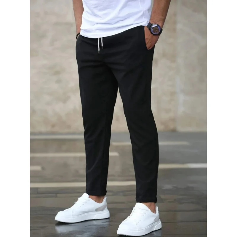 Niklas | Herren Schmale Jogger Chino Hose mit Kordelzug