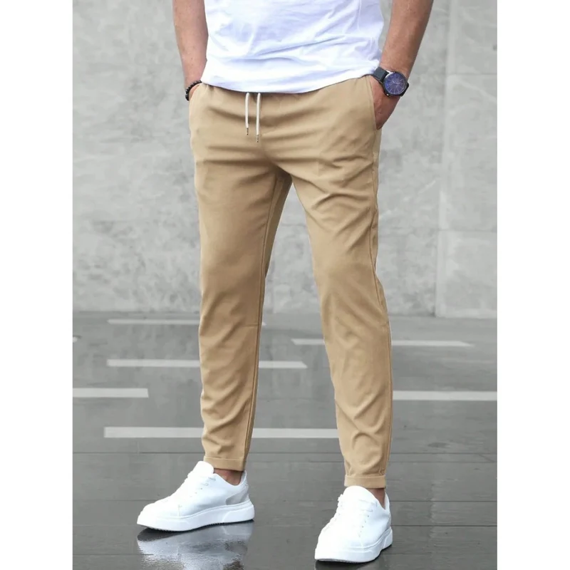 Niklas | Herren Schmale Jogger Chino Hose mit Kordelzug