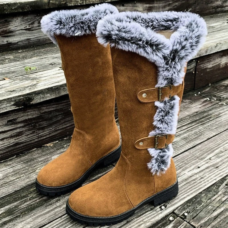 Valentina | Damen Orthopädische Gefütterte Stiefel mit Fell Detail und Schnallen