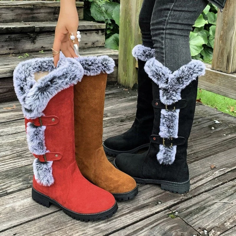 Valentina | Damen Orthopädische Gefütterte Stiefel mit Fell Detail und Schnallen