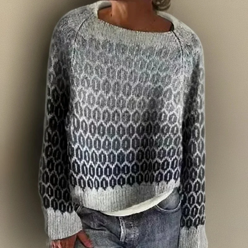 Franziska | Damen Grau Langarm Strickpullover