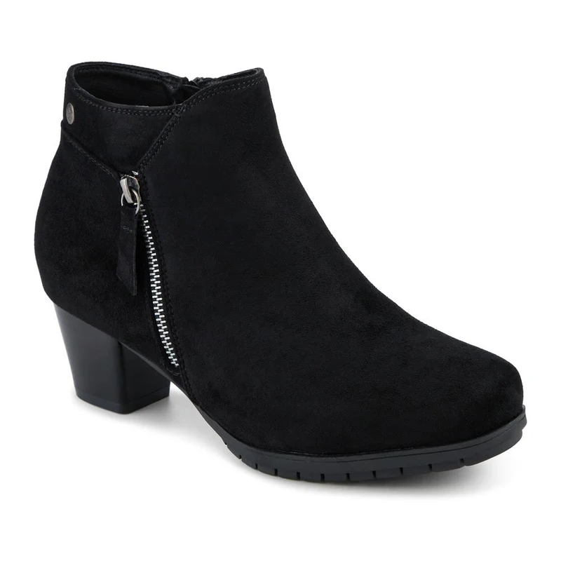 Wide Fit Smart Zip Up Ankle Boots - WOIL42018 / 327 950 - Black Faux Suede