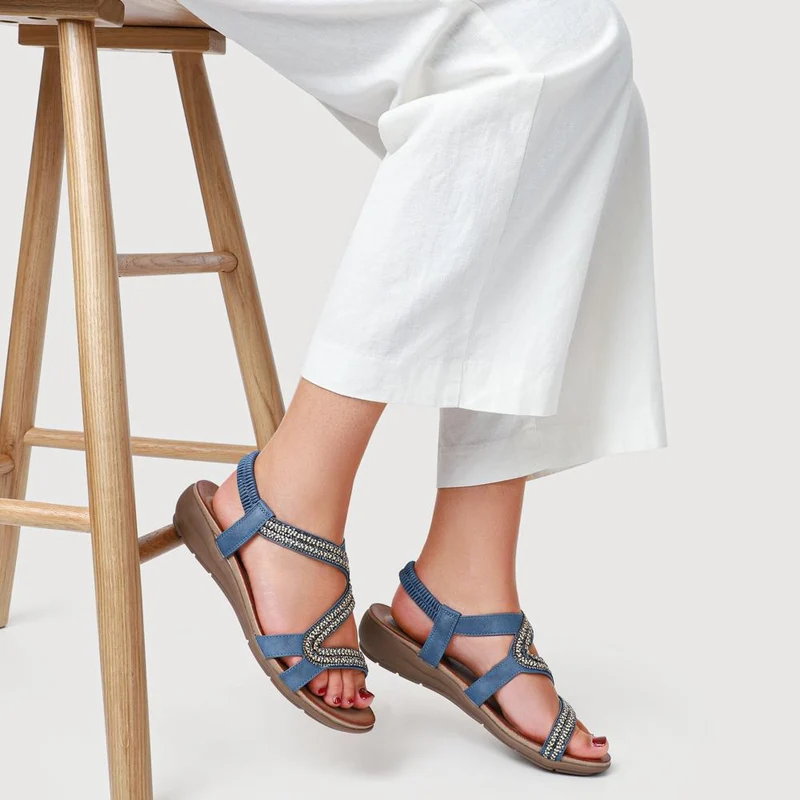 Wedge-Heeled Slingback Sandals - BAIZH41041 / 327 423 - Blue
