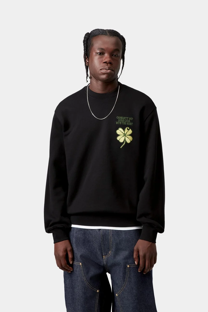 Carhartt WIP Herren-Sweatshirt mit Kleeblattmuster | Schwarz