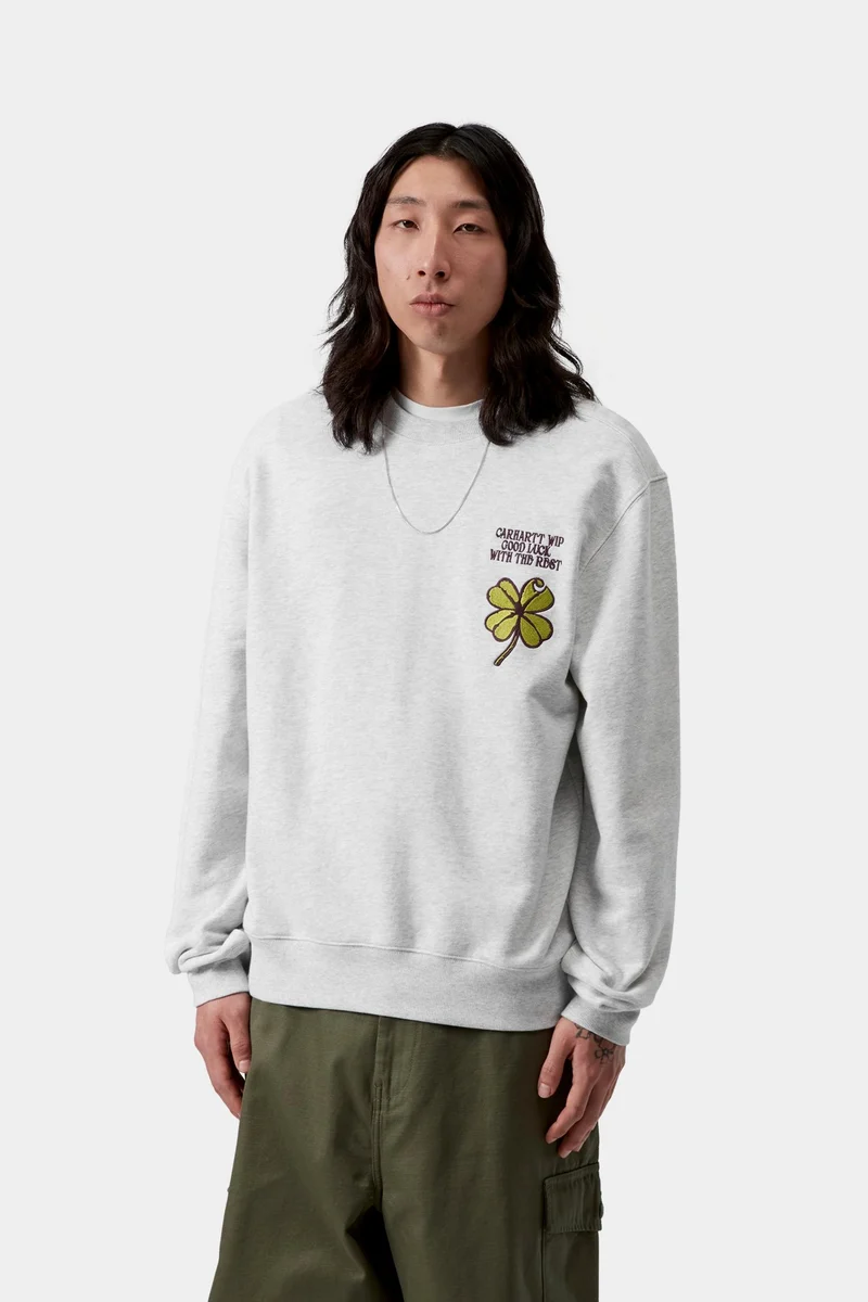 Carhartt WIP Herren-Sweatshirt mit Kleeblattmuster | Aschgrau meliert