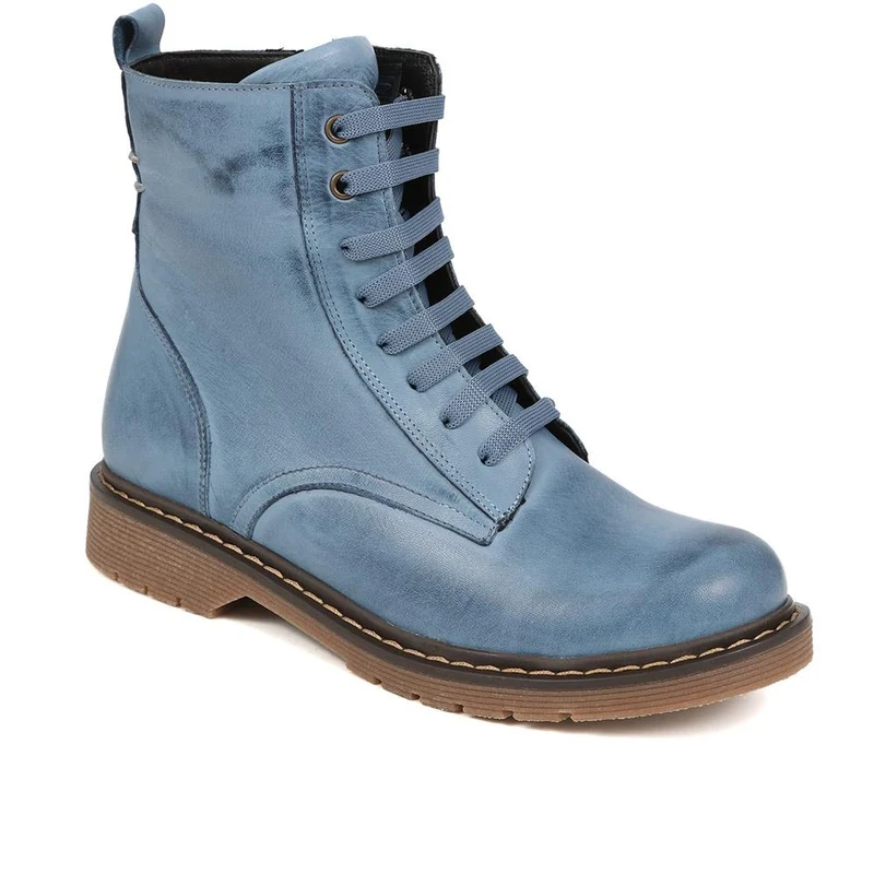 Lace-Up Leather Boots - BELYNR40001 / 326 190 - Denim